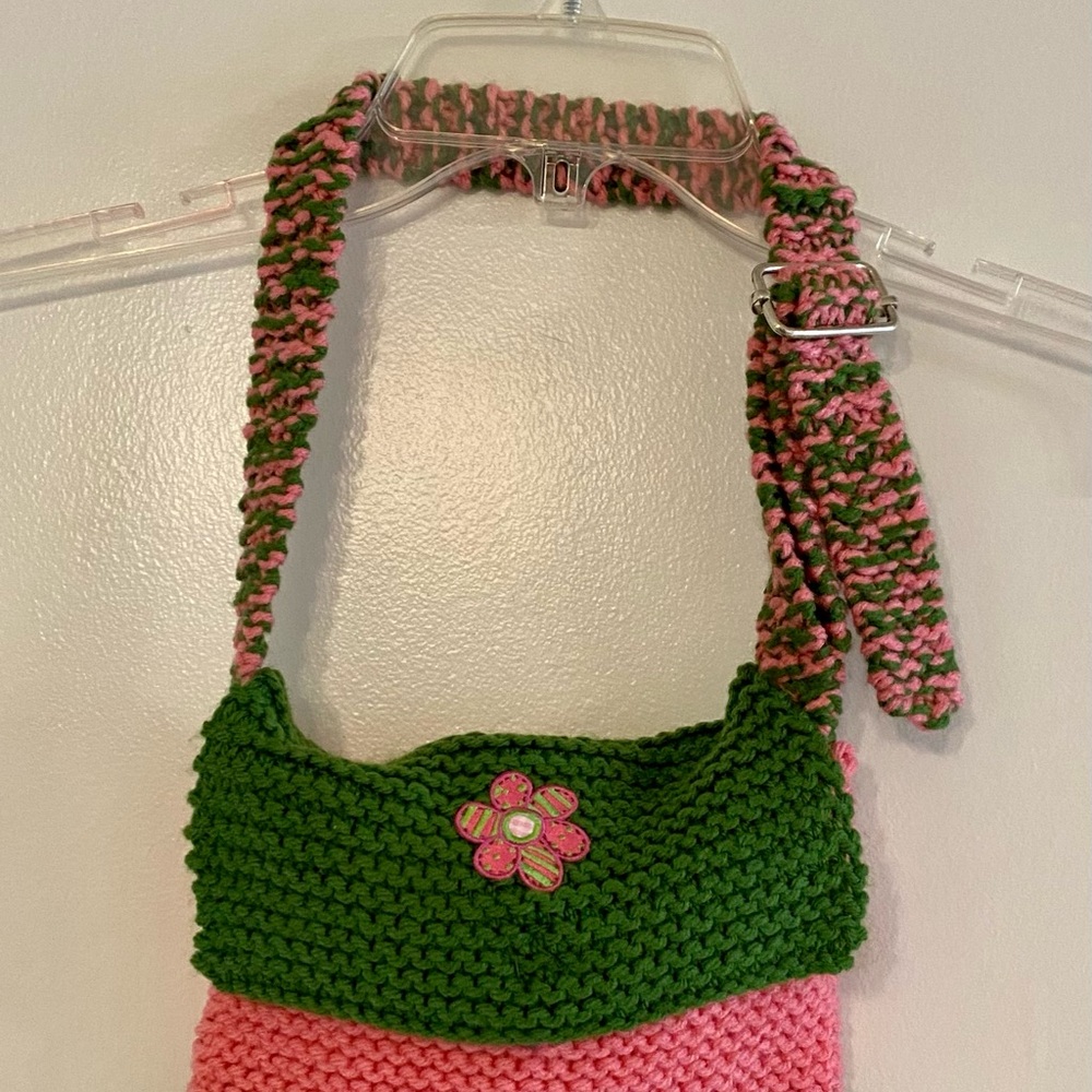 Handmade Pink and Green Knitted Bag